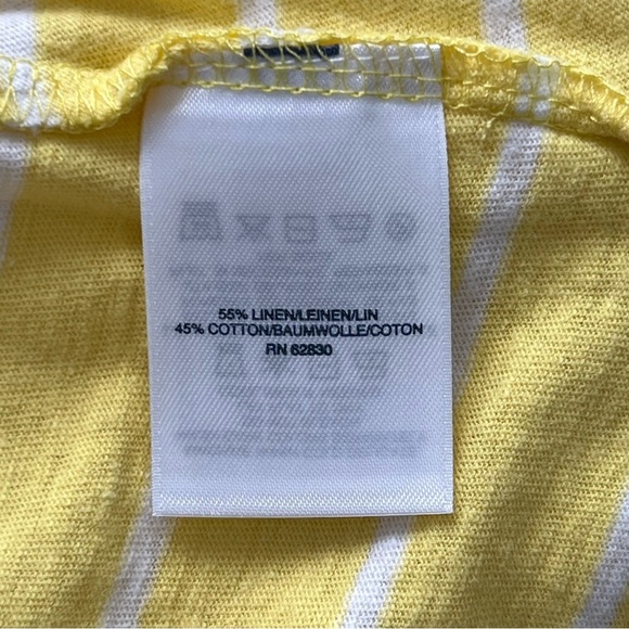 Lands End Yellow Striped Split Neck Polo Shirt Linen Blend Size Large Top 14/16 - Picture 8 of 11